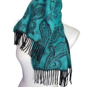 Women's Fringe Paisley Scarf Blue Green Black Super Soft NEW Tapestry Look NWT